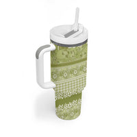 Hawaiian Hibiscus Honu Tumbler With Handle Sage Green Mele Kalikimaka Palaka Spirit LT9 - Polynesian Pride