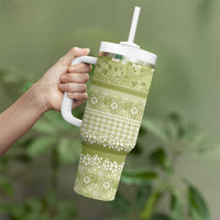 Hawaiian Hibiscus Honu Tumbler With Handle Sage Green Mele Kalikimaka Palaka Spirit LT9 - Polynesian Pride