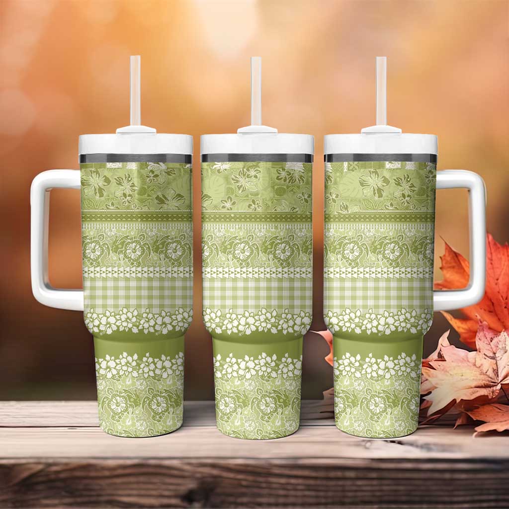 Hawaiian Hibiscus Honu Tumbler With Handle Sage Green Mele Kalikimaka Palaka Spirit LT9 - Polynesian Pride