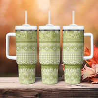 Hawaiian Hibiscus Honu Tumbler With Handle Sage Green Mele Kalikimaka Palaka Spirit LT9 - Polynesian Pride