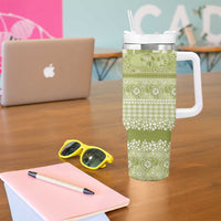 Hawaiian Hibiscus Honu Tumbler With Handle Sage Green Mele Kalikimaka Palaka Spirit LT9 - Polynesian Pride