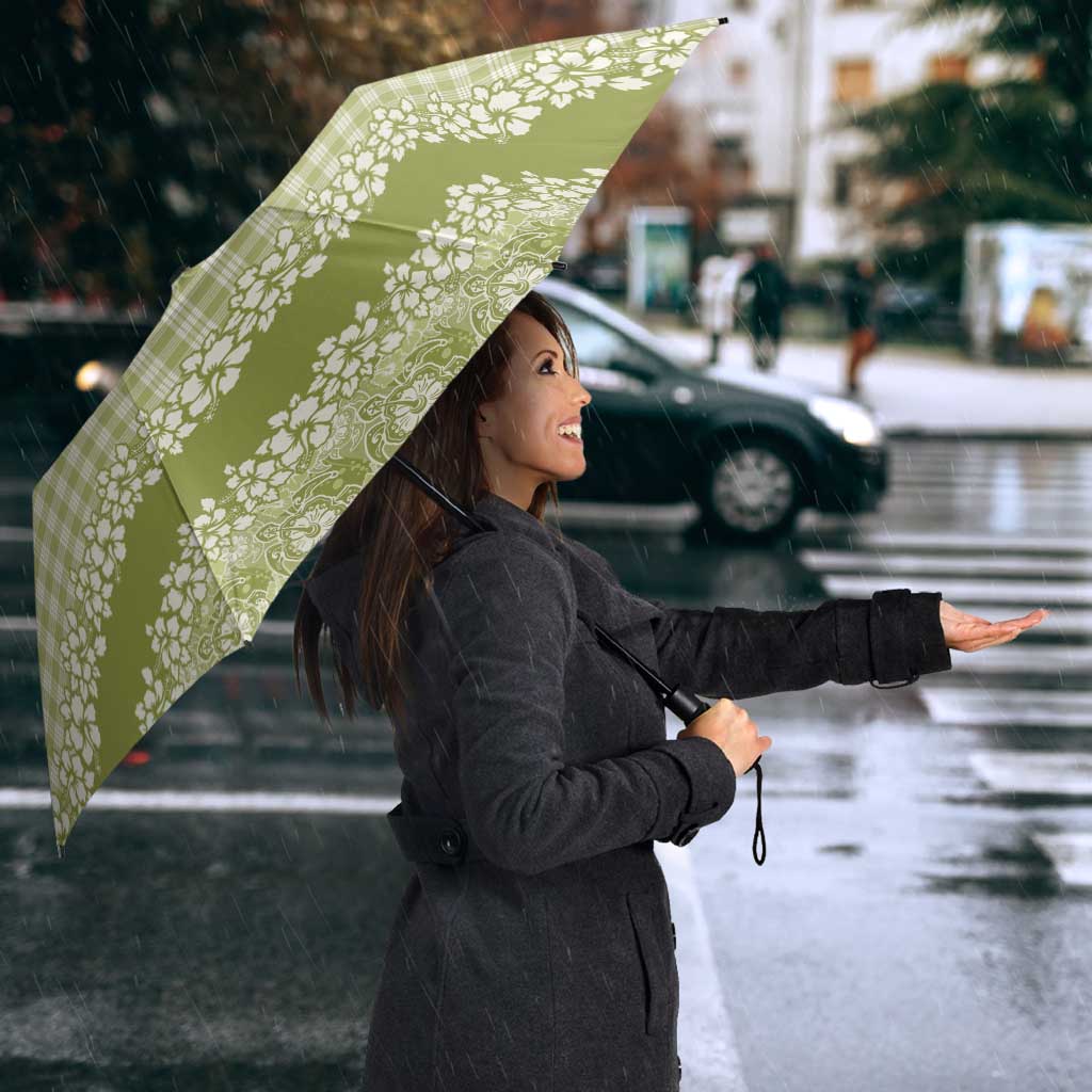 Hawaiian Hibiscus Honu Umbrella Sage Green Mele Kalikimaka Palaka Spirit - Polynesian Pride
