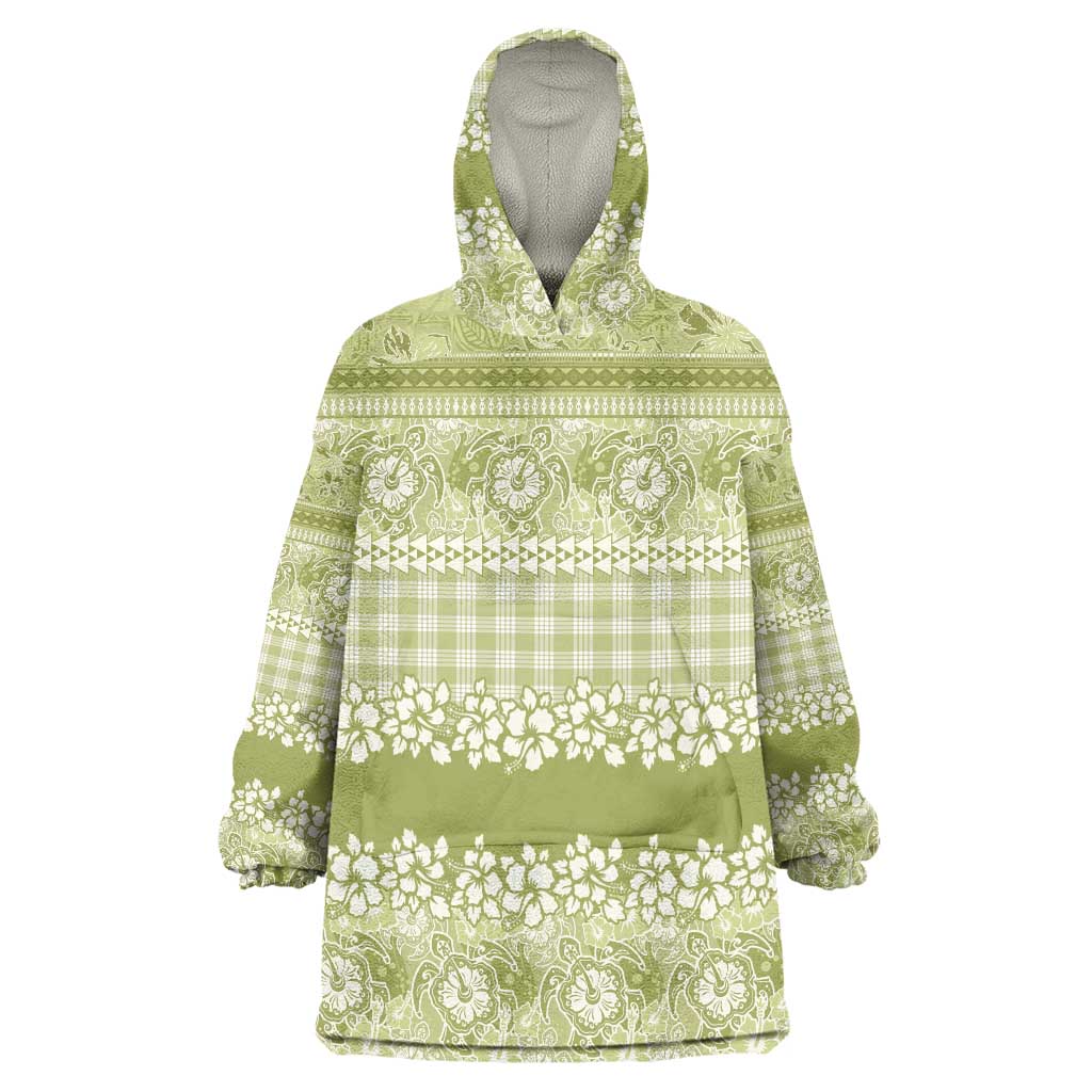 Hawaiian Hibiscus Honu Wearable Blanket Hoodie Sage Green Mele Kalikimaka Palaka Spirit LT9 One Size Sage Green - Polynesian Pride
