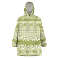 Hawaiian Hibiscus Honu Wearable Blanket Hoodie Sage Green Mele Kalikimaka Palaka Spirit LT9 One Size Sage Green - Polynesian Pride