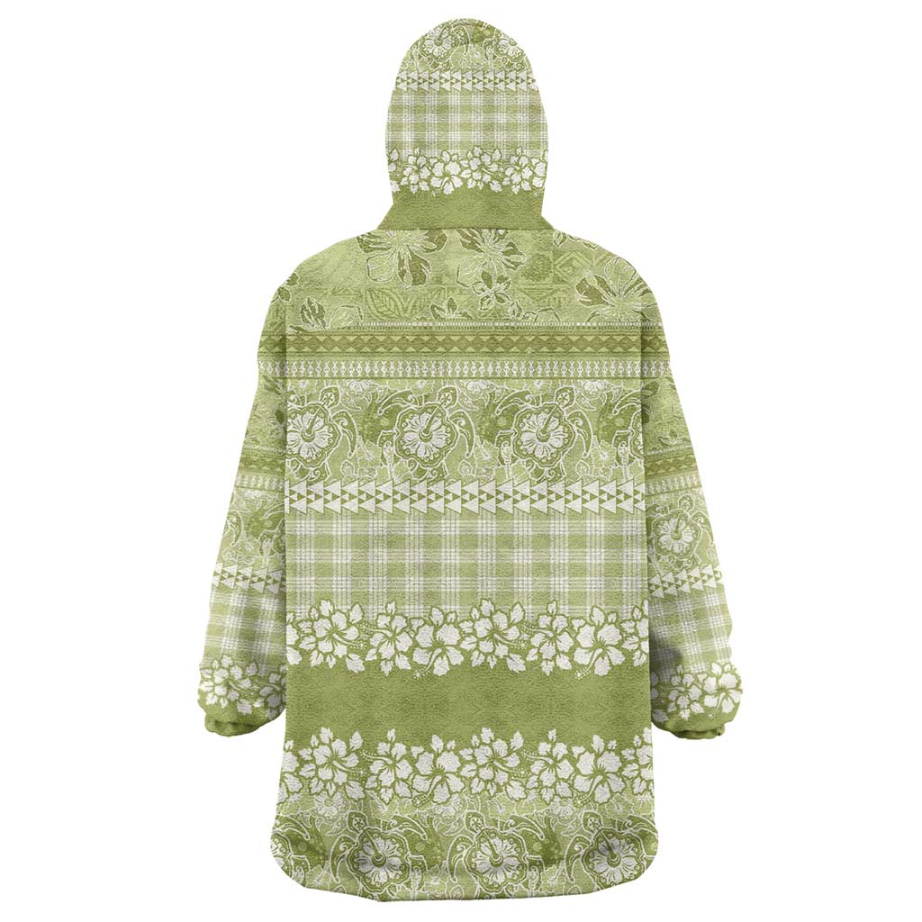 Hawaiian Hibiscus Honu Wearable Blanket Hoodie Sage Green Mele Kalikimaka Palaka Spirit LT9 - Polynesian Pride