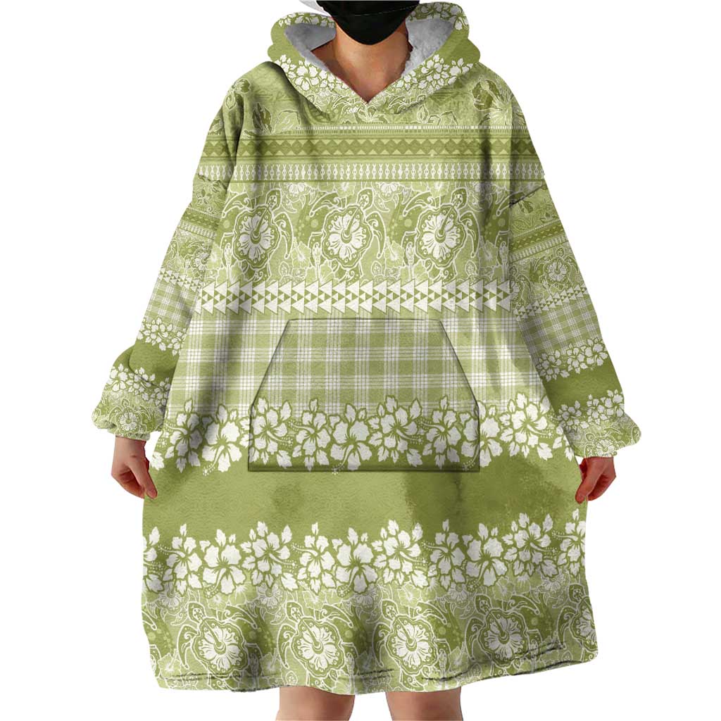 Hawaiian Hibiscus Honu Wearable Blanket Hoodie Sage Green Mele Kalikimaka Palaka Spirit LT9 - Polynesian Pride