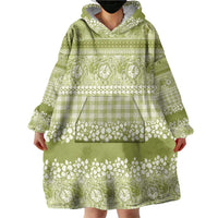Hawaiian Hibiscus Honu Wearable Blanket Hoodie Sage Green Mele Kalikimaka Palaka Spirit LT9 - Polynesian Pride