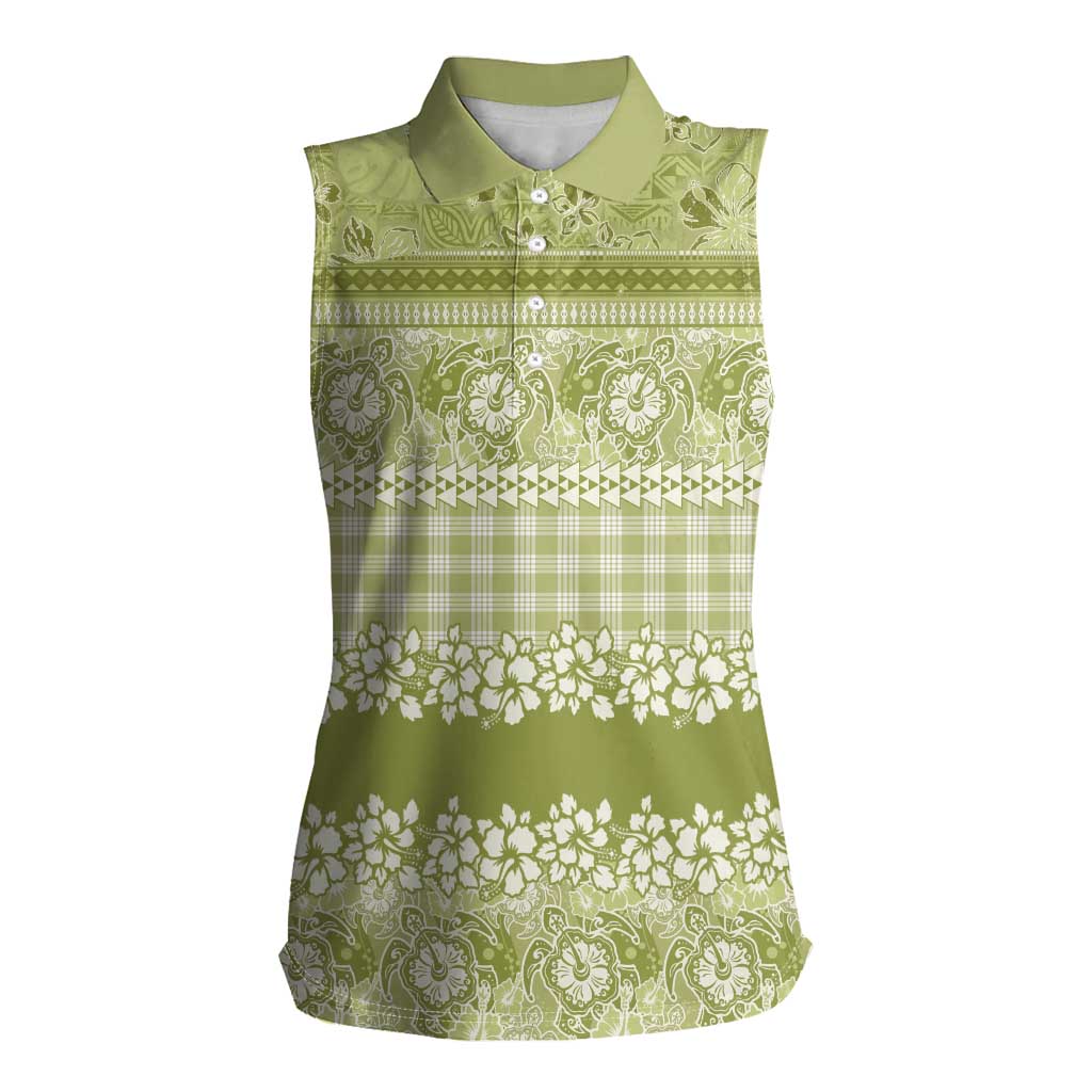 Hawaiian Hibiscus Honu Women Sleeveless Polo Shirt Sage Green Mele Kalikimaka Palaka Spirit LT9 Female Sage Green - Polynesian Pride
