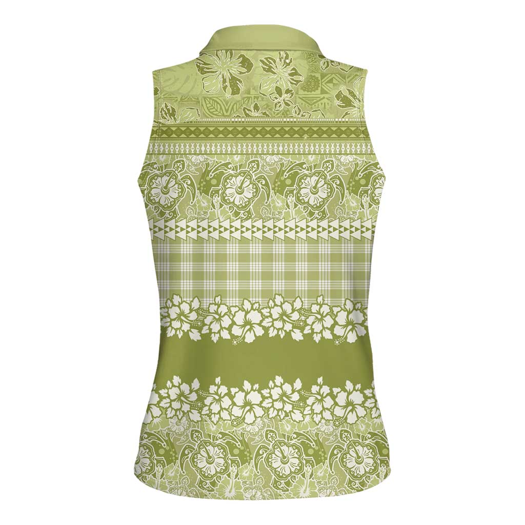Hawaiian Hibiscus Honu Women Sleeveless Polo Shirt Sage Green Mele Kalikimaka Palaka Spirit LT9 - Polynesian Pride