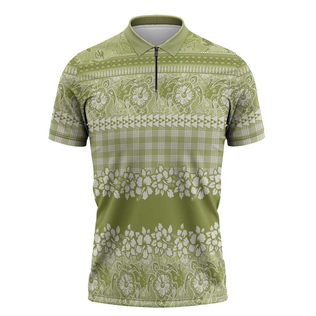 Hawaiian Hibiscus Honu Zipper Polo Shirt Sage Green Mele Kalikimaka Palaka Spirit LT9 Sage Green - Polynesian Pride