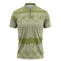 Hawaiian Hibiscus Honu Zipper Polo Shirt Sage Green Mele Kalikimaka Palaka Spirit LT9 Sage Green - Polynesian Pride