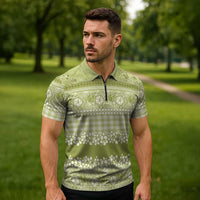 Hawaiian Hibiscus Honu Zipper Polo Shirt Sage Green Mele Kalikimaka Palaka Spirit LT9 - Polynesian Pride