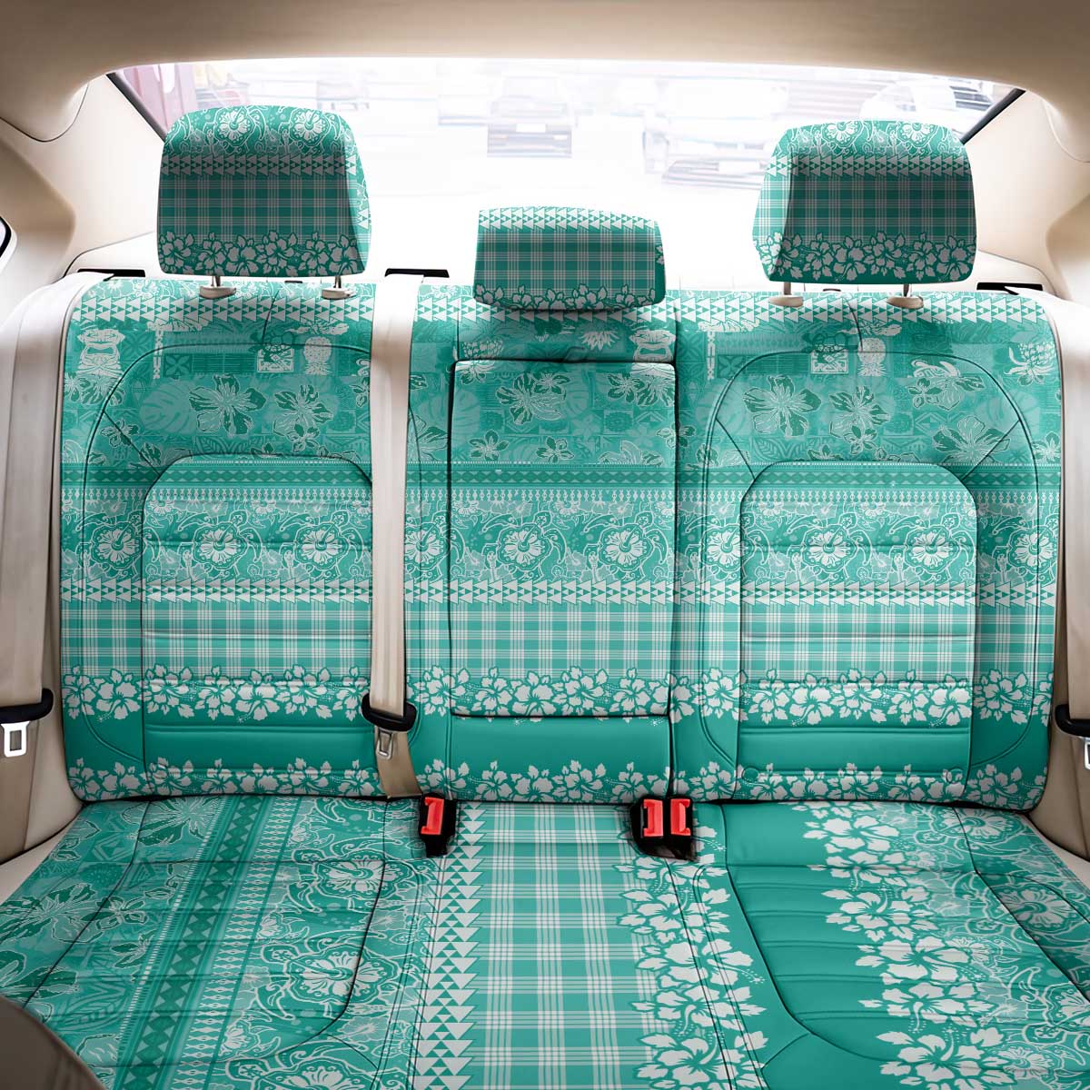 Hawaiian Hibiscus Honu Back Car Seat Cover Turquoise Mele Kalikimaka Palaka Spirit LT9 - Polynesian Pride