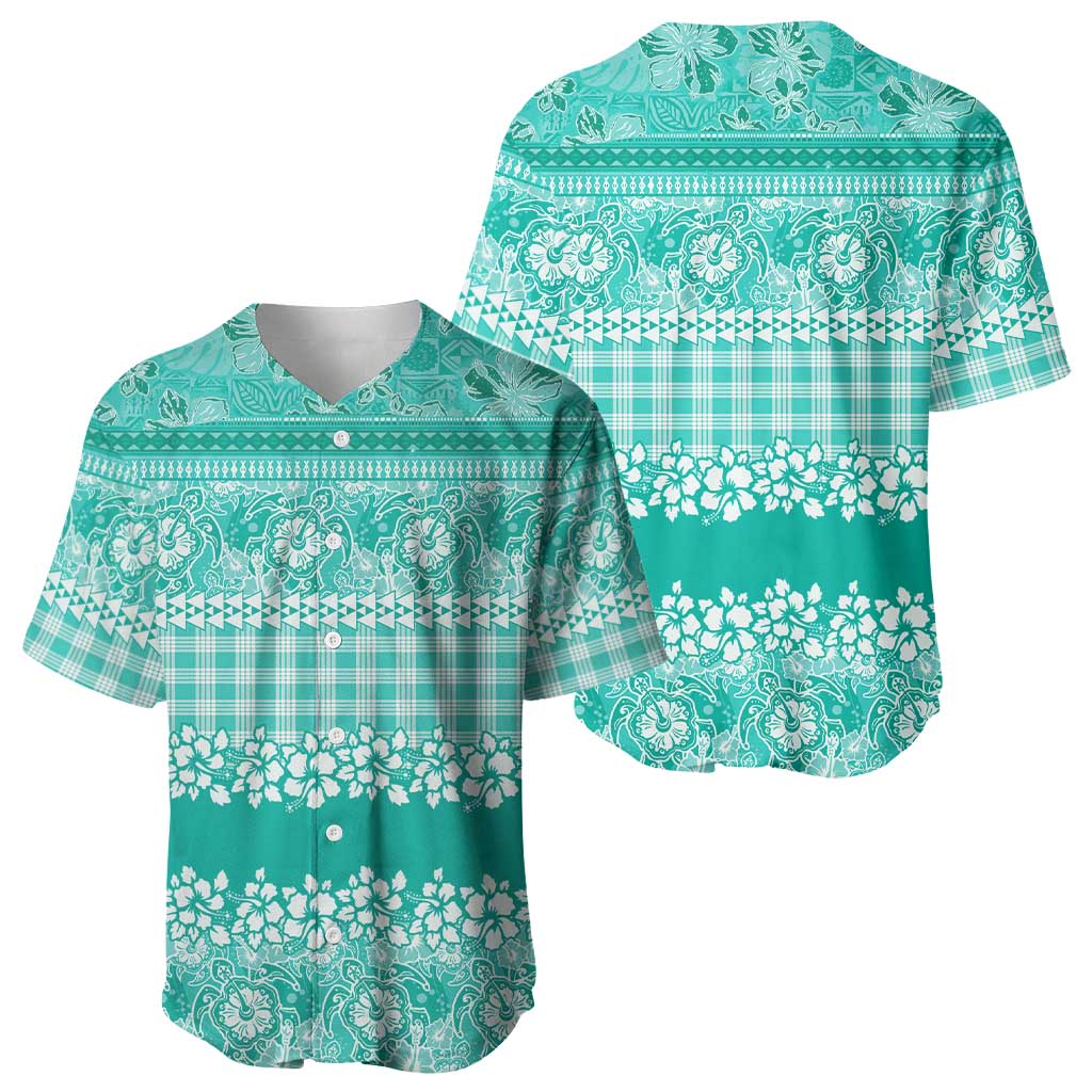 Hawaiian Hibiscus Honu Baseball Jersey Turquoise Mele Kalikimaka Palaka Spirit - Polynesian Pride