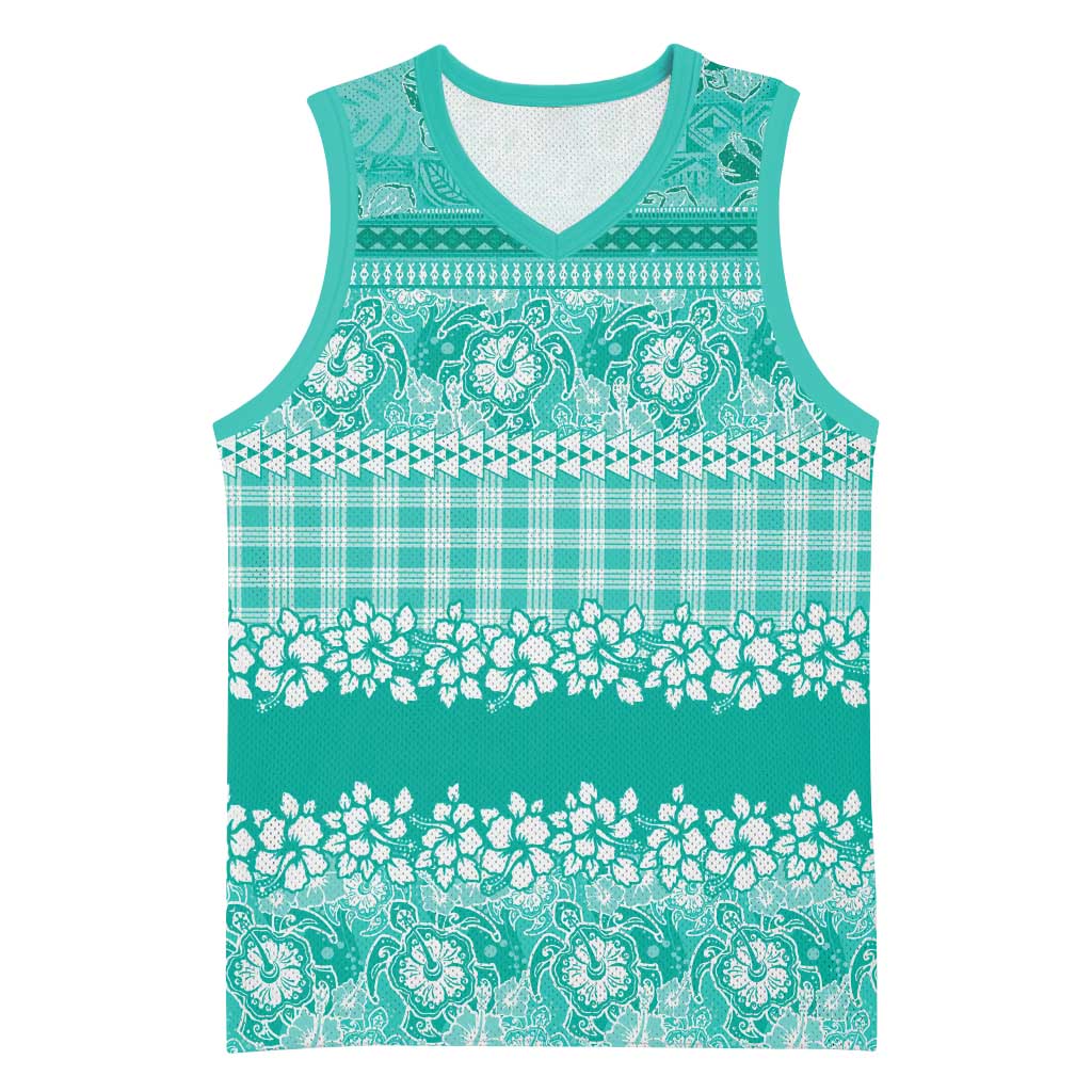 Hawaiian Hibiscus Honu Basketball Jersey Turquoise Mele Kalikimaka Palaka Spirit LT9 Unisex Turquoise - Polynesian Pride