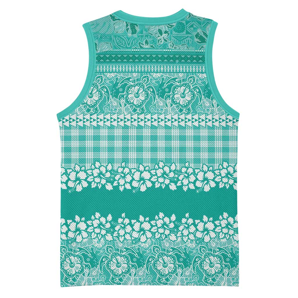 Hawaiian Hibiscus Honu Basketball Jersey Turquoise Mele Kalikimaka Palaka Spirit LT9 - Polynesian Pride