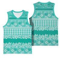 Hawaiian Hibiscus Honu Basketball Jersey Turquoise Mele Kalikimaka Palaka Spirit LT9 - Polynesian Pride
