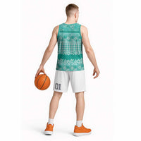 Hawaiian Hibiscus Honu Basketball Jersey Turquoise Mele Kalikimaka Palaka Spirit LT9 - Polynesian Pride