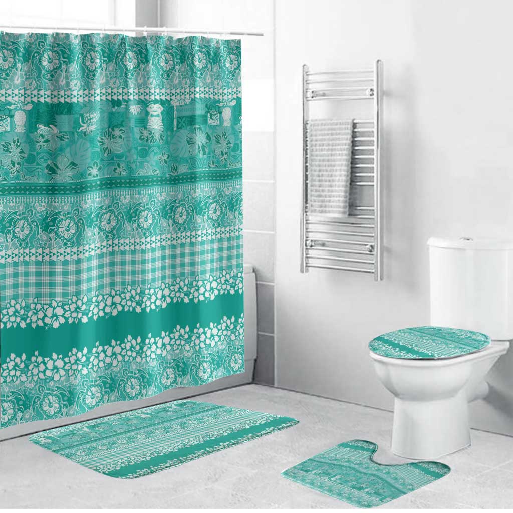 Hawaiian Hibiscus Honu Bathroom Set Turquoise Mele Kalikimaka Palaka Spirit LT9 Bathroom Set (4 pcs) Turquoise - Polynesian Pride