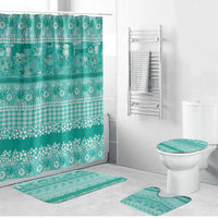 Hawaiian Hibiscus Honu Bathroom Set Turquoise Mele Kalikimaka Palaka Spirit LT9 Bathroom Set (4 pcs) Turquoise - Polynesian Pride