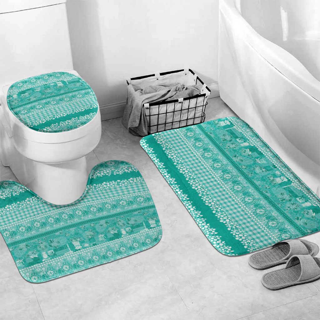 Hawaiian Hibiscus Honu Bathroom Set Turquoise Mele Kalikimaka Palaka Spirit LT9 Mat Set Only (3 pcs) One Size Turquoise - Polynesian Pride