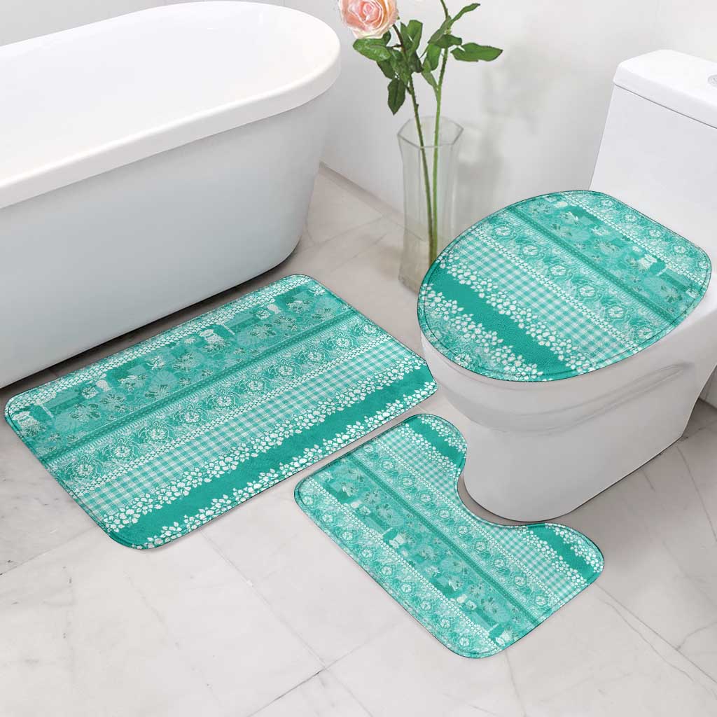 Hawaiian Hibiscus Honu Bathroom Set Turquoise Mele Kalikimaka Palaka Spirit LT9 - Polynesian Pride