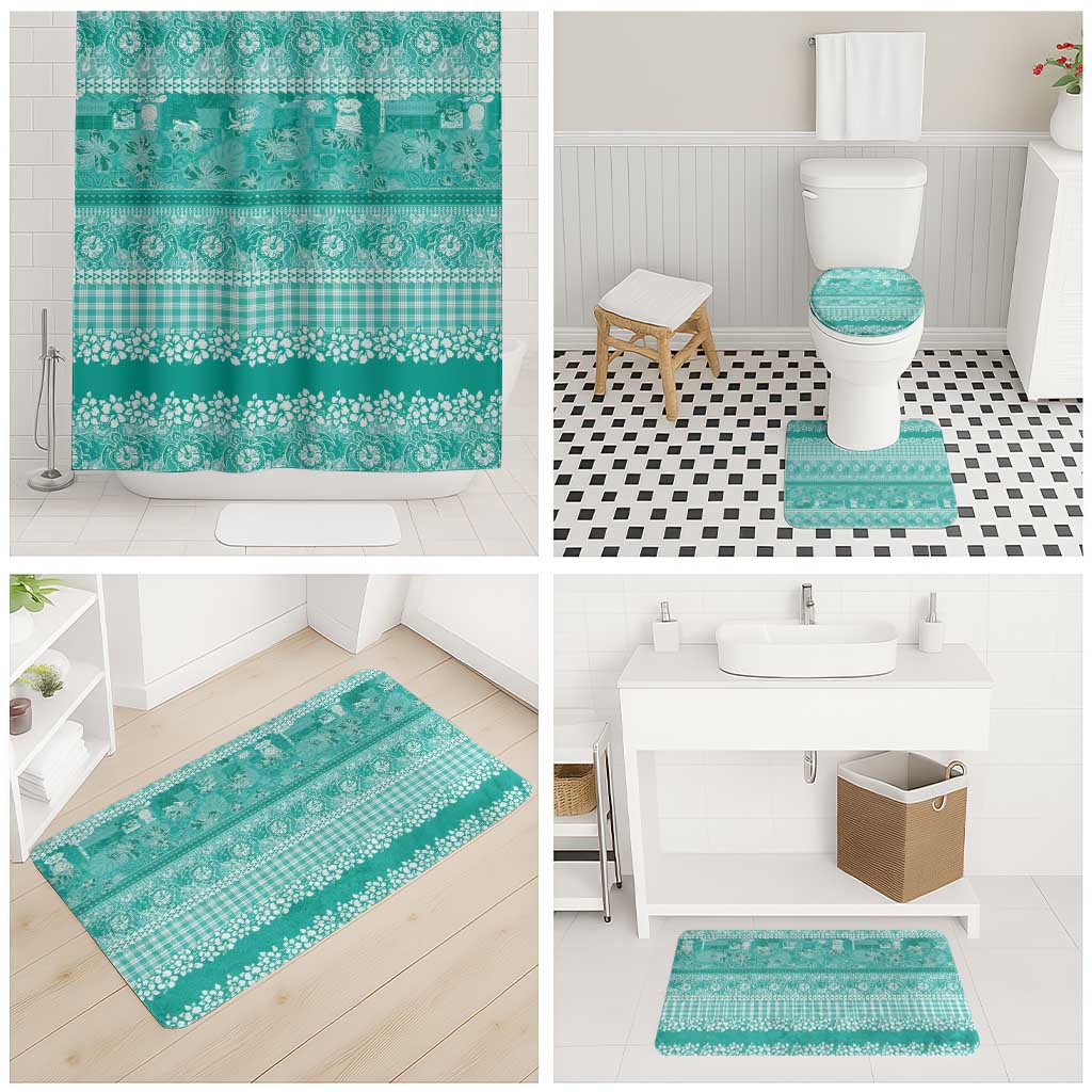 Hawaiian Hibiscus Honu Bathroom Set Turquoise Mele Kalikimaka Palaka Spirit LT9 - Polynesian Pride