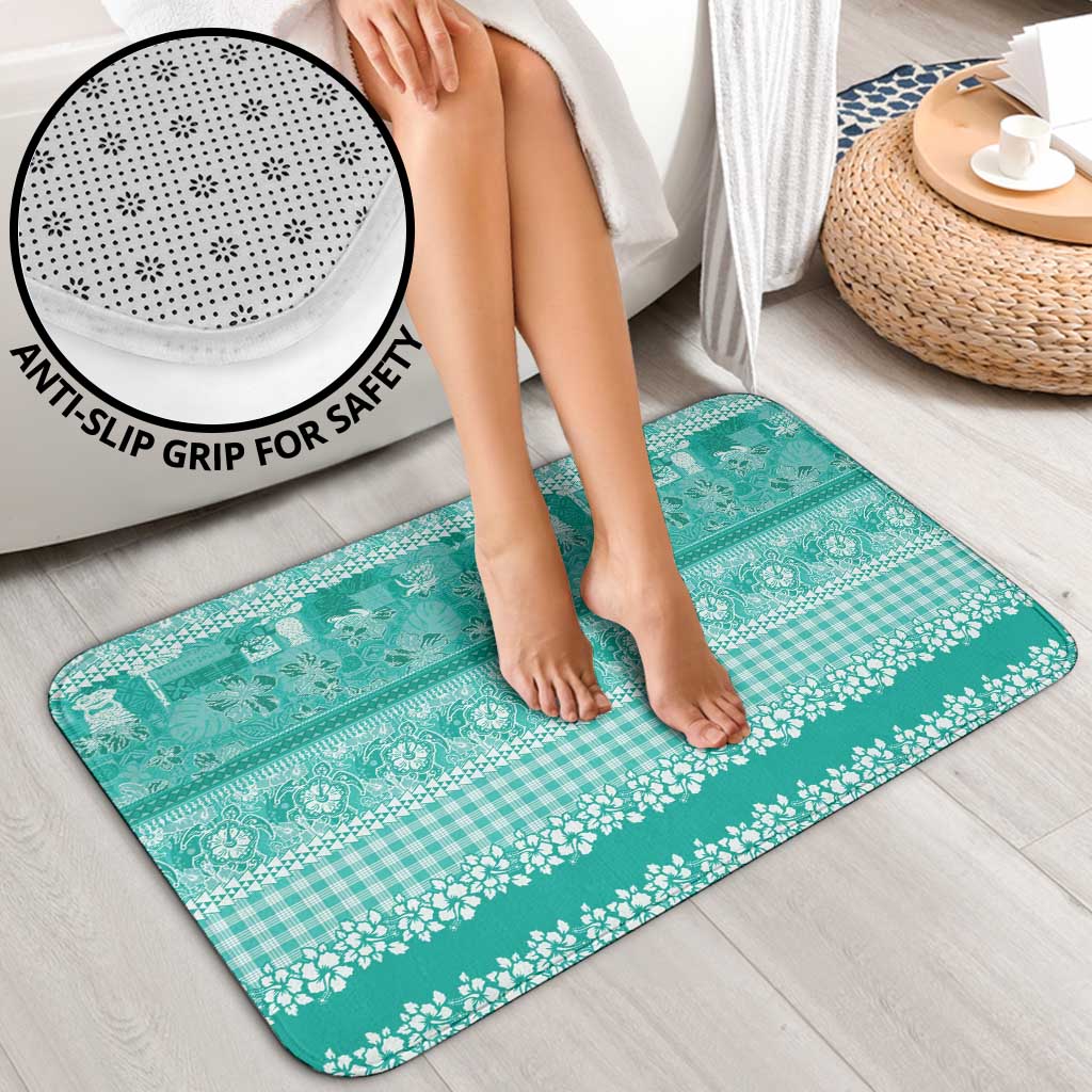 Hawaiian Hibiscus Honu Bathroom Set Turquoise Mele Kalikimaka Palaka Spirit LT9 - Polynesian Pride