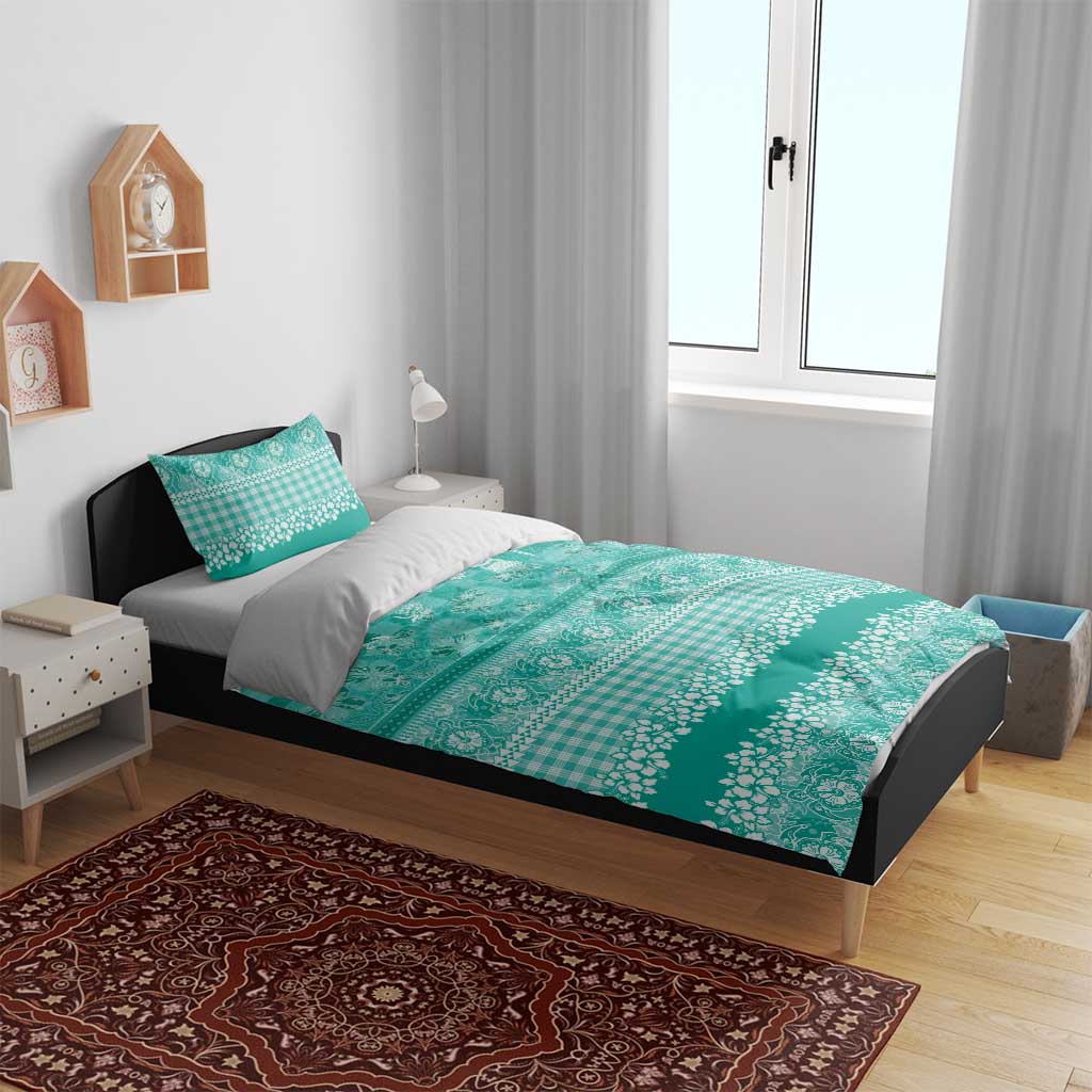 Hawaiian Hibiscus Honu Bedding Set Turquoise Mele Kalikimaka Palaka Spirit - Polynesian Pride