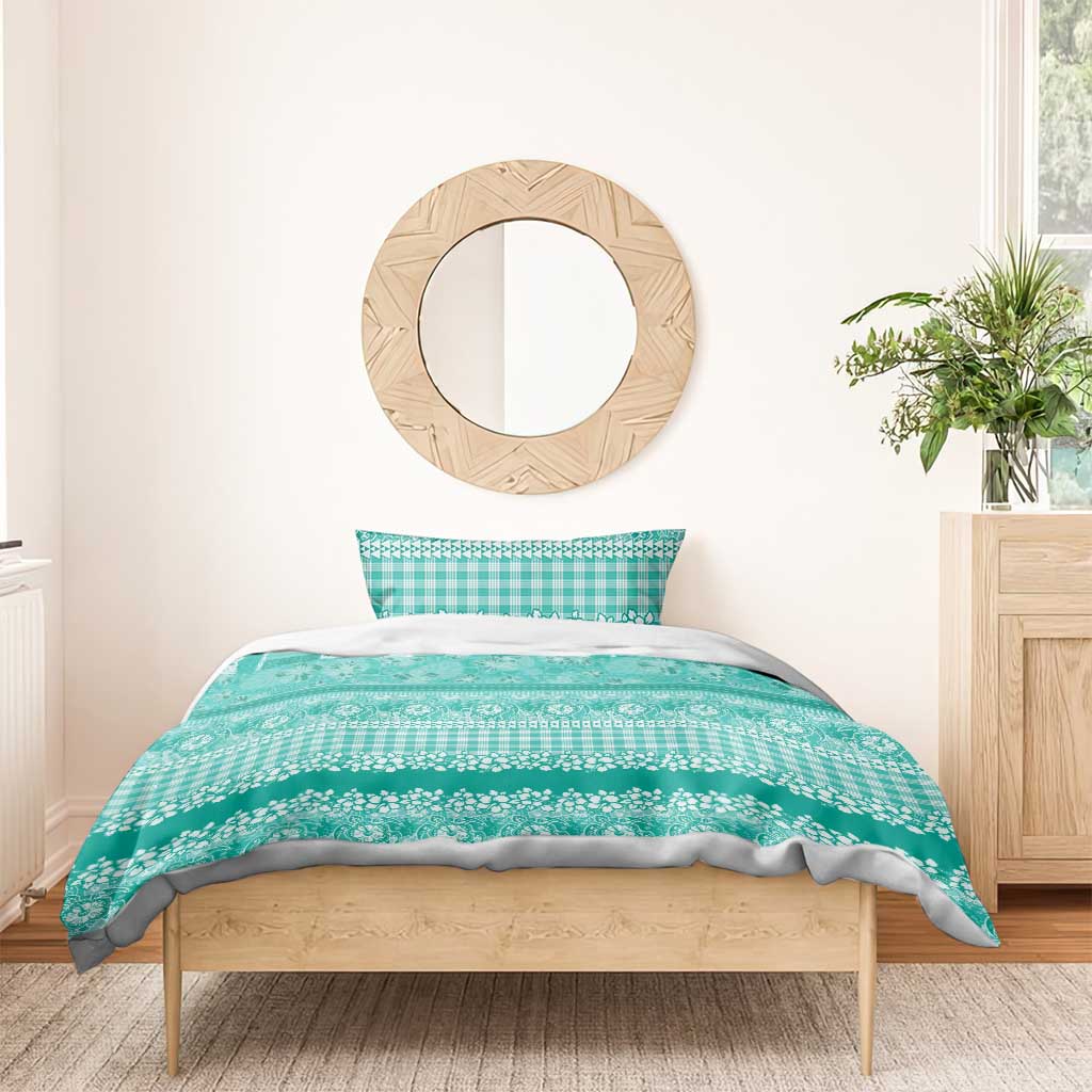 Hawaiian Hibiscus Honu Bedding Set Turquoise Mele Kalikimaka Palaka Spirit - Polynesian Pride