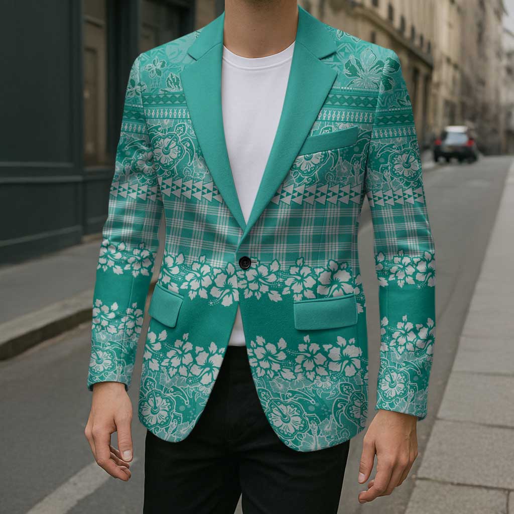 Hawaiian Hibiscus Honu Blazer Turquoise Mele Kalikimaka Palaka Spirit - Polynesian Pride