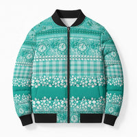 Hawaiian Hibiscus Honu Bomber Puffer Jacket Turquoise Mele Kalikimaka Palaka Spirit LT9 Unisex Turquoise - Polynesian Pride