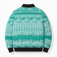 Hawaiian Hibiscus Honu Bomber Puffer Jacket Turquoise Mele Kalikimaka Palaka Spirit LT9 - Polynesian Pride