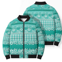 Hawaiian Hibiscus Honu Bomber Puffer Jacket Turquoise Mele Kalikimaka Palaka Spirit LT9 - Polynesian Pride