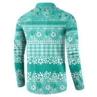 Hawaiian Hibiscus Honu Button Sweatshirt Turquoise Mele Kalikimaka Palaka Spirit - Polynesian Pride