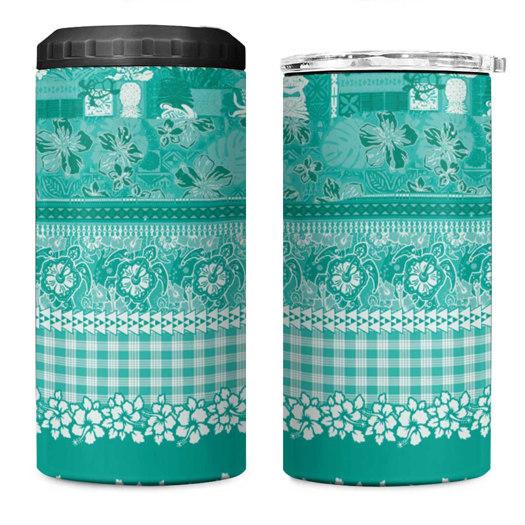 Hawaiian Hibiscus Honu 4 in 1 Can Cooler Tumbler Turquoise Mele Kalikimaka Palaka Spirit LT9 One Size: 16 oz Turquoise - Polynesian Pride