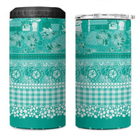 Hawaiian Hibiscus Honu 4 in 1 Can Cooler Tumbler Turquoise Mele Kalikimaka Palaka Spirit LT9 One Size: 16 oz Turquoise - Polynesian Pride