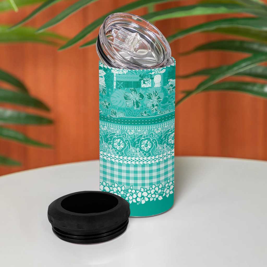 Hawaiian Hibiscus Honu 4 in 1 Can Cooler Tumbler Turquoise Mele Kalikimaka Palaka Spirit LT9 - Polynesian Pride
