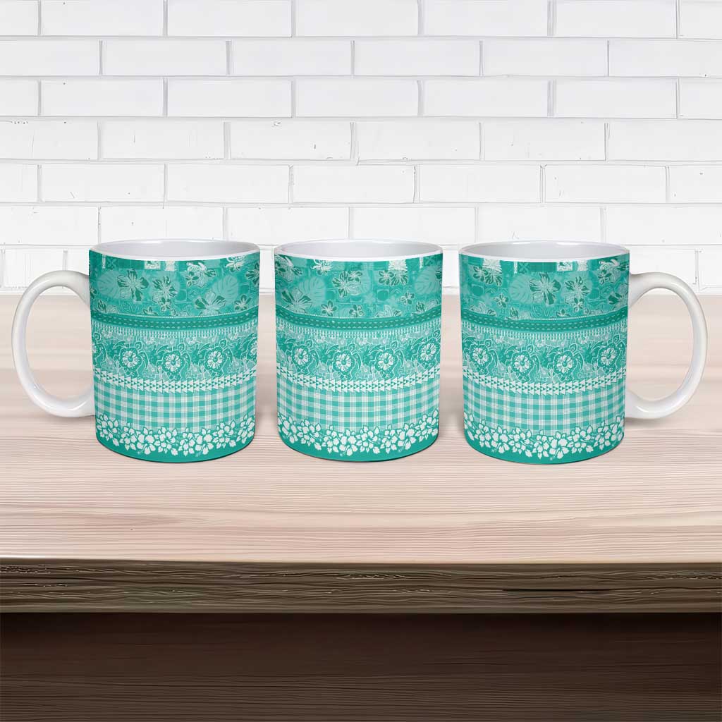 Hawaiian Hibiscus Honu Ceramic Mug Turquoise Mele Kalikimaka Palaka Spirit - Polynesian Pride