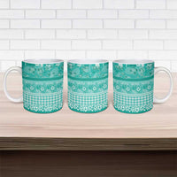 Hawaiian Hibiscus Honu Ceramic Mug Turquoise Mele Kalikimaka Palaka Spirit - Polynesian Pride