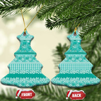 Hawaiian Hibiscus Honu Ceramic Ornament Turquoise Mele Kalikimaka Palaka Spirit - Polynesian Pride