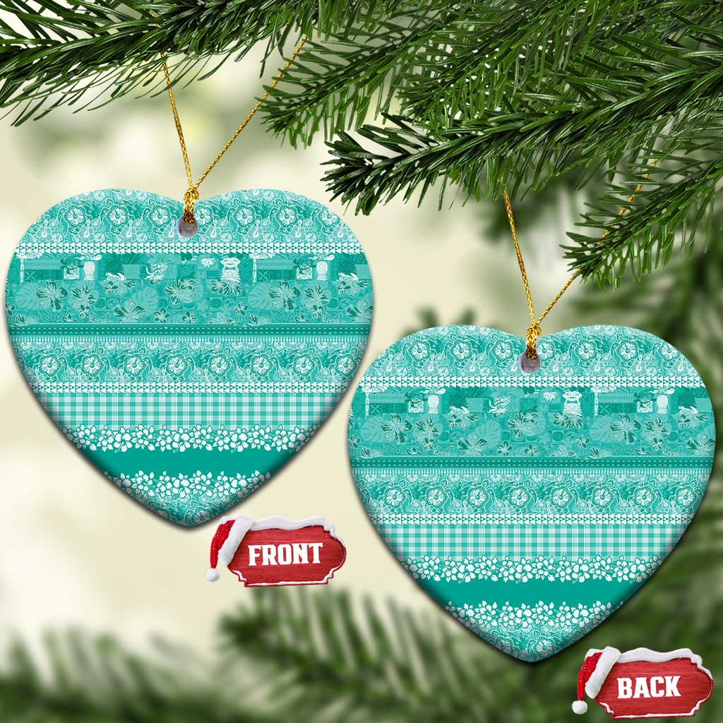 Hawaiian Hibiscus Honu Ceramic Ornament Turquoise Mele Kalikimaka Palaka Spirit - Polynesian Pride