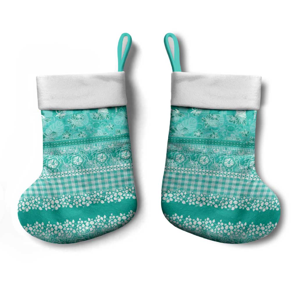 Hawaiian Hibiscus Honu Christmas Stocking Turquoise Mele Kalikimaka Palaka Spirit - Polynesian Pride