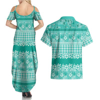 Hawaiian Hibiscus Honu Couples Matching Summer Maxi Dress and Hawaiian Shirt Turquoise Mele Kalikimaka Palaka Spirit LT9 - Polynesian Pride