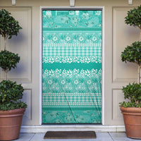 Hawaiian Hibiscus Honu Door Cover Turquoise Mele Kalikimaka Palaka Spirit LT9 Turquoise - Polynesian Pride