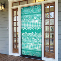Hawaiian Hibiscus Honu Door Cover Turquoise Mele Kalikimaka Palaka Spirit LT9 - Polynesian Pride