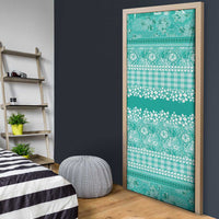 Hawaiian Hibiscus Honu Door Cover Turquoise Mele Kalikimaka Palaka Spirit LT9 - Polynesian Pride