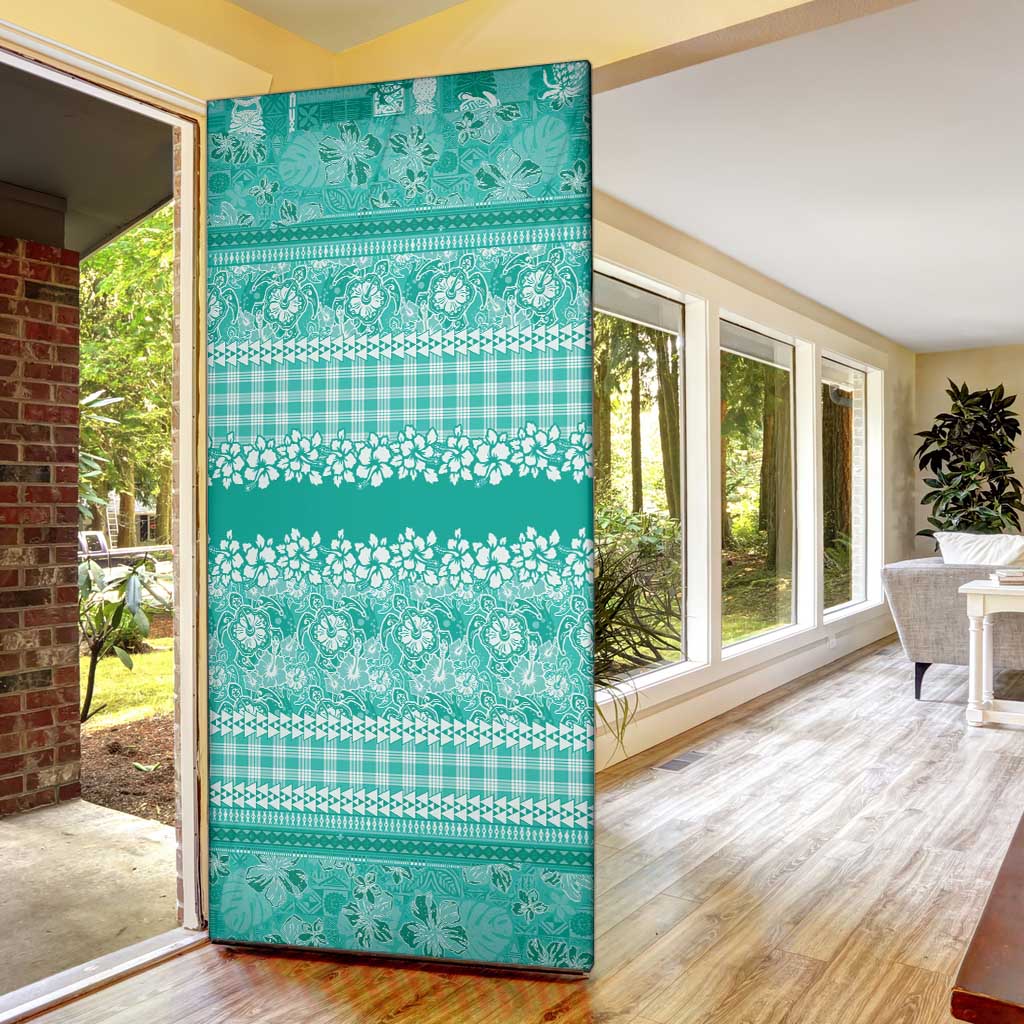 Hawaiian Hibiscus Honu Door Cover Turquoise Mele Kalikimaka Palaka Spirit LT9 - Polynesian Pride