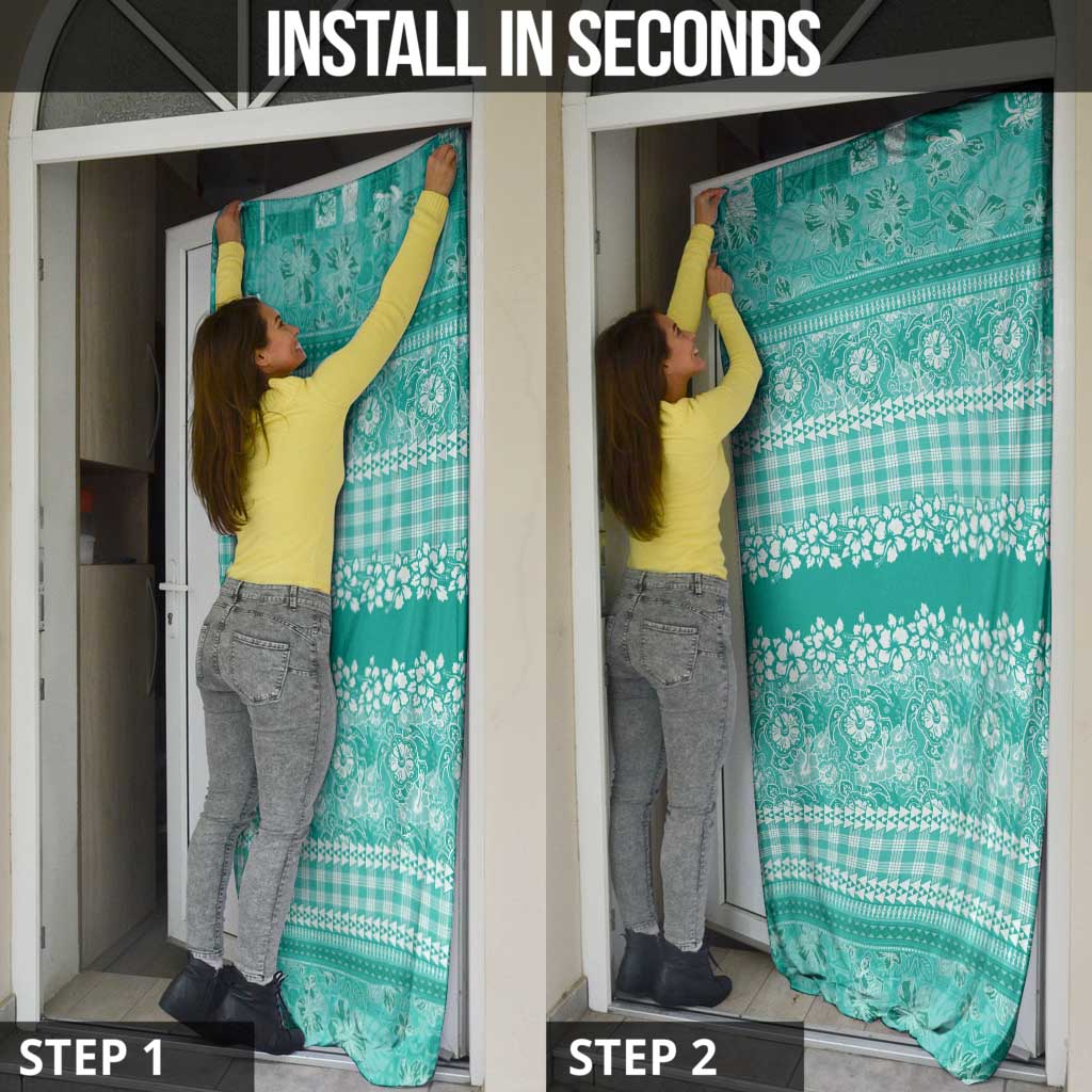 Hawaiian Hibiscus Honu Door Cover Turquoise Mele Kalikimaka Palaka Spirit LT9 - Polynesian Pride