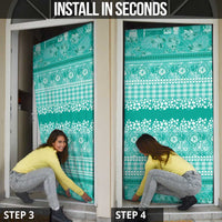 Hawaiian Hibiscus Honu Door Cover Turquoise Mele Kalikimaka Palaka Spirit LT9 - Polynesian Pride